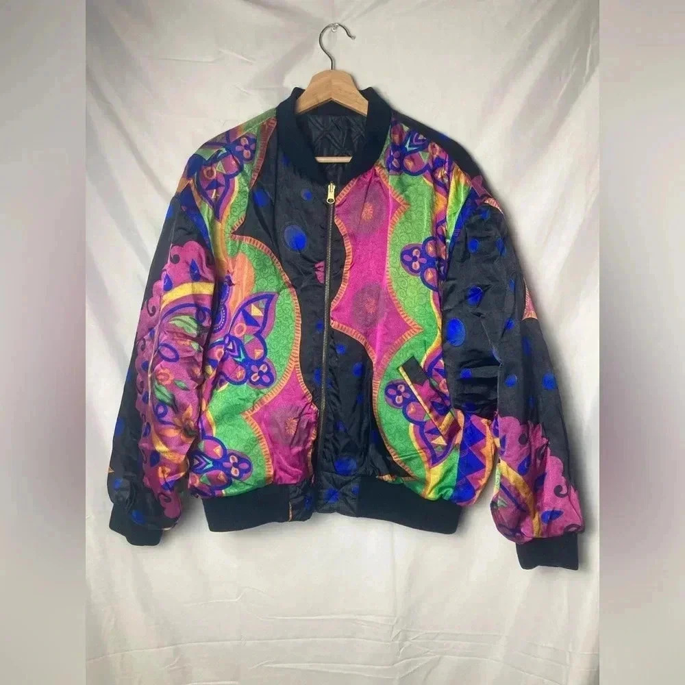 Mulberry Street colorful/ butterfly/art reversible plain black size large jacket